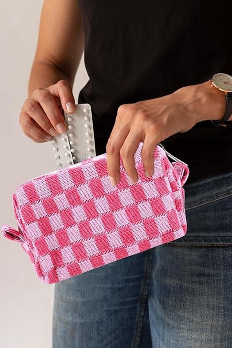 Zenana Checkered Pattern Knitted Cosmetic Pouch - S. M. & Co.