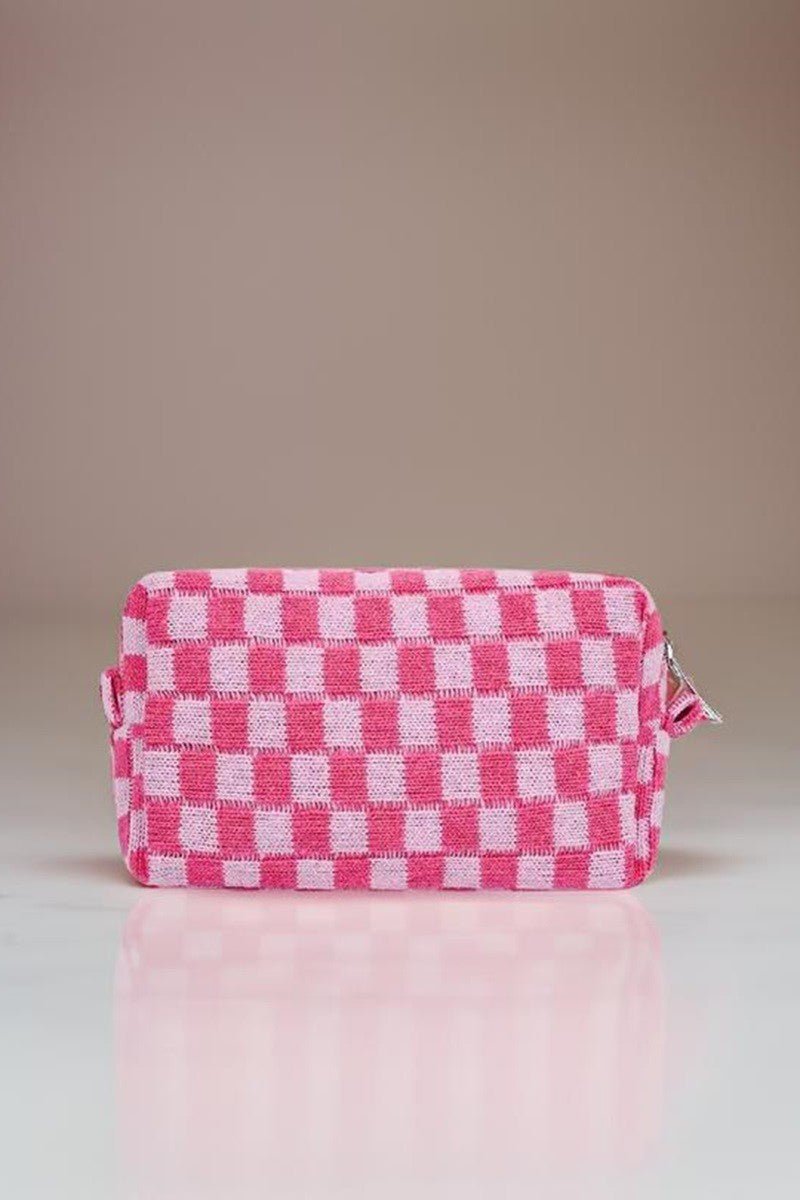 Zenana Checkered Pattern Knitted Cosmetic Pouch - S. M. & Co.