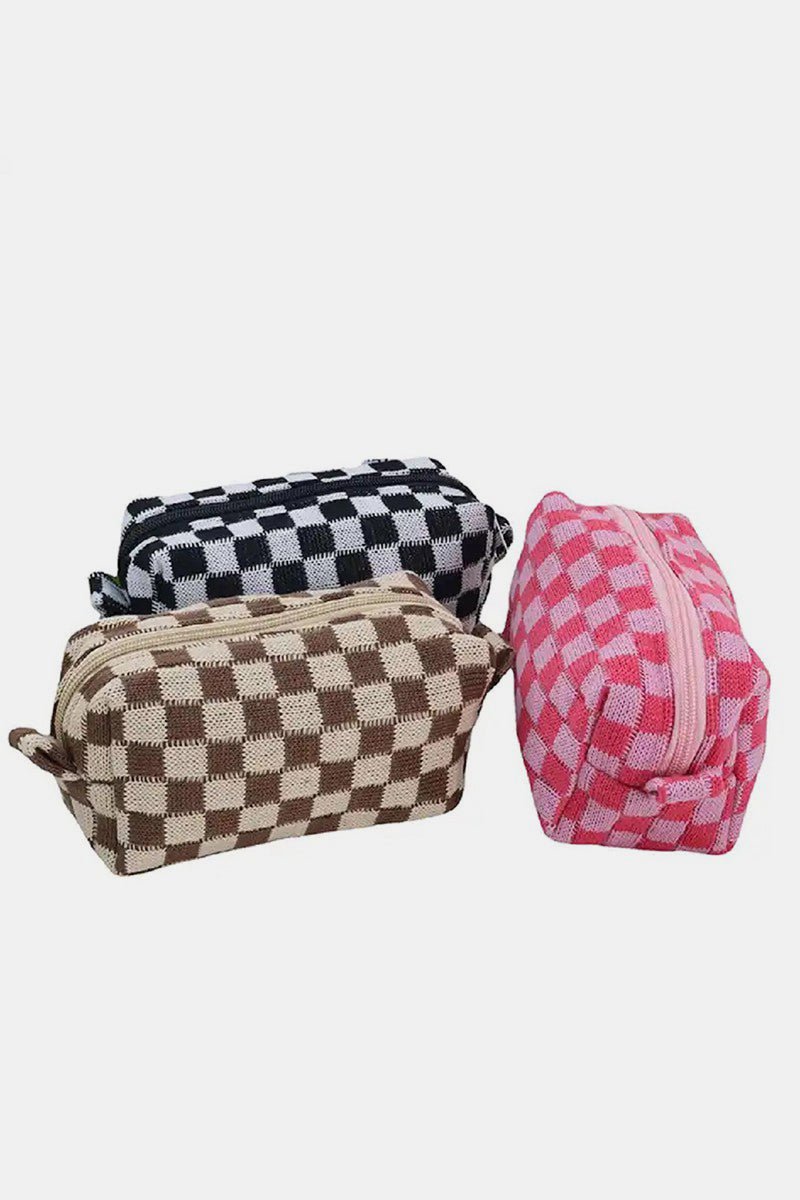 Zenana Checkered Pattern Knitted Cosmetic Pouch - S. M. & Co.