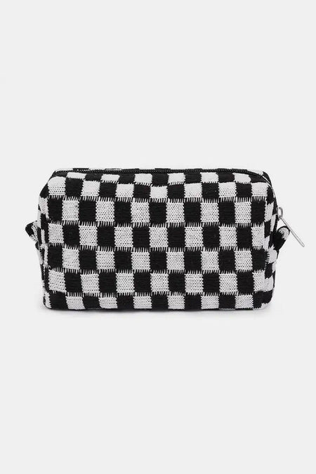 Zenana Checkered Pattern Knitted Cosmetic Pouch - S. M. & Co.