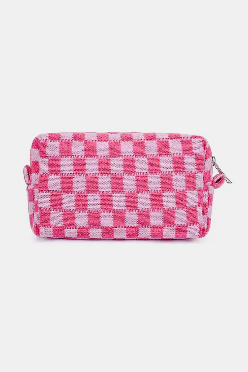 Zenana Checkered Pattern Knitted Cosmetic Pouch - S. M. & Co.