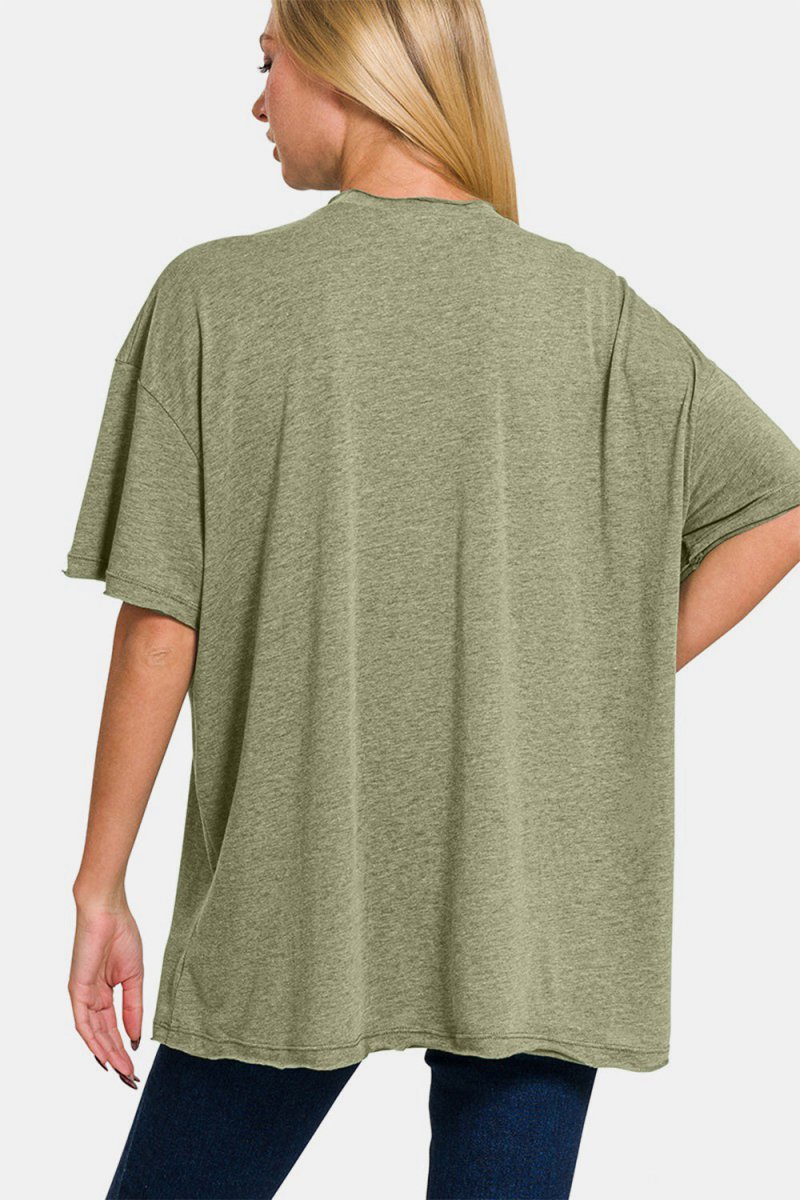 Zenana Drop Shoulder Oversized Front Pocket T-Shirt - S. M. & Co.