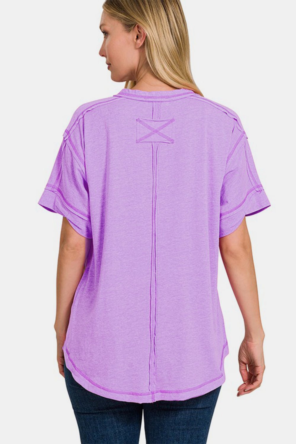 Zenana Exposed Seam Half Button Short Sleeve Top - AnAs Market