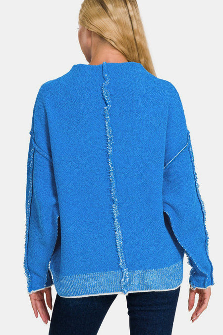 Zenana Exposed Seam Mock Neck Long Sleeve Sweater - S. M. & Co.