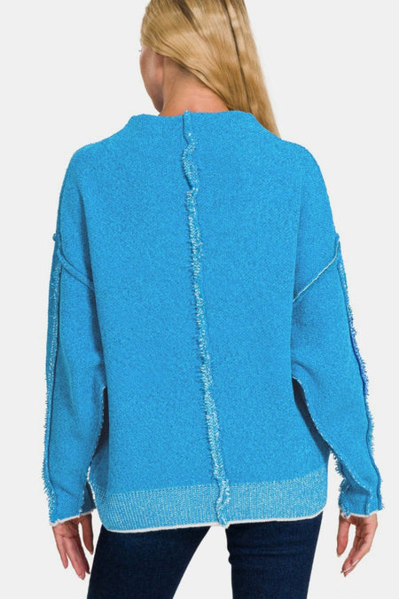 Zenana Exposed Seam Mock Neck Long Sleeve Sweater - S. M. & Co.