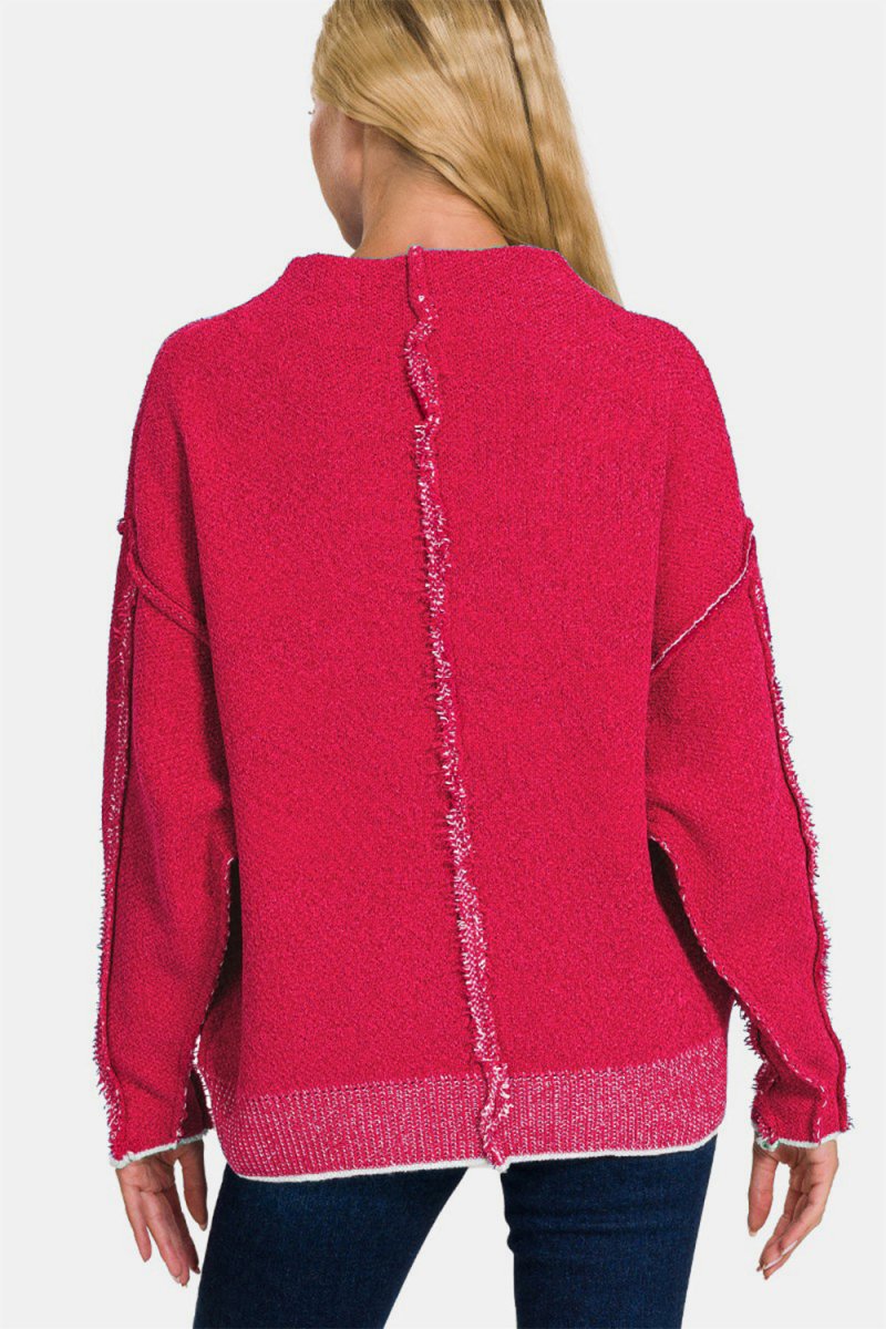 Zenana Exposed Seam Mock Neck Long Sleeve Sweater - S. M. & Co.