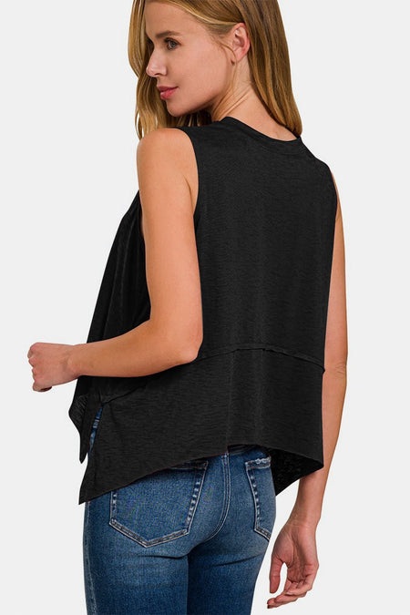 Zenana Exposed Seam Slit Round Neck Tank - S. M. & Co. - Tops/Tank Tops