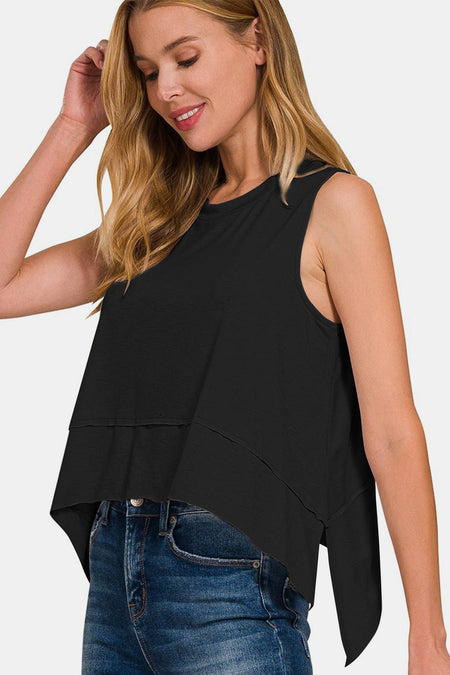 Zenana Exposed Seam Slit Round Neck Tank - S. M. & Co. - Tops/Tank Tops