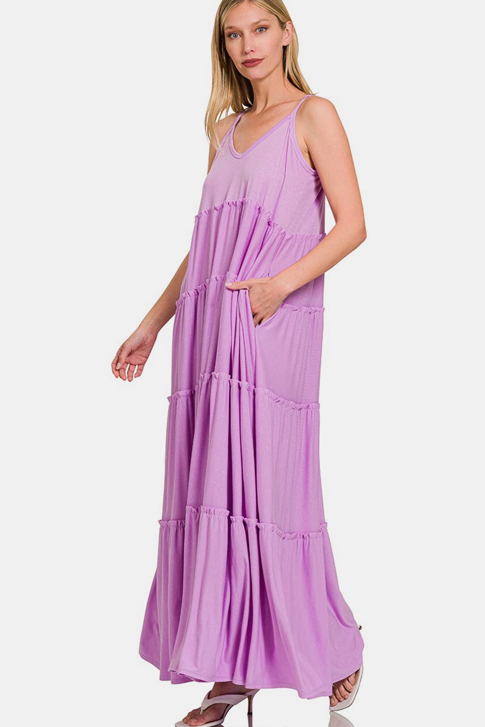 Zenana Frill Tiered V-Neck Maxi Cami Dress - AnAs Market