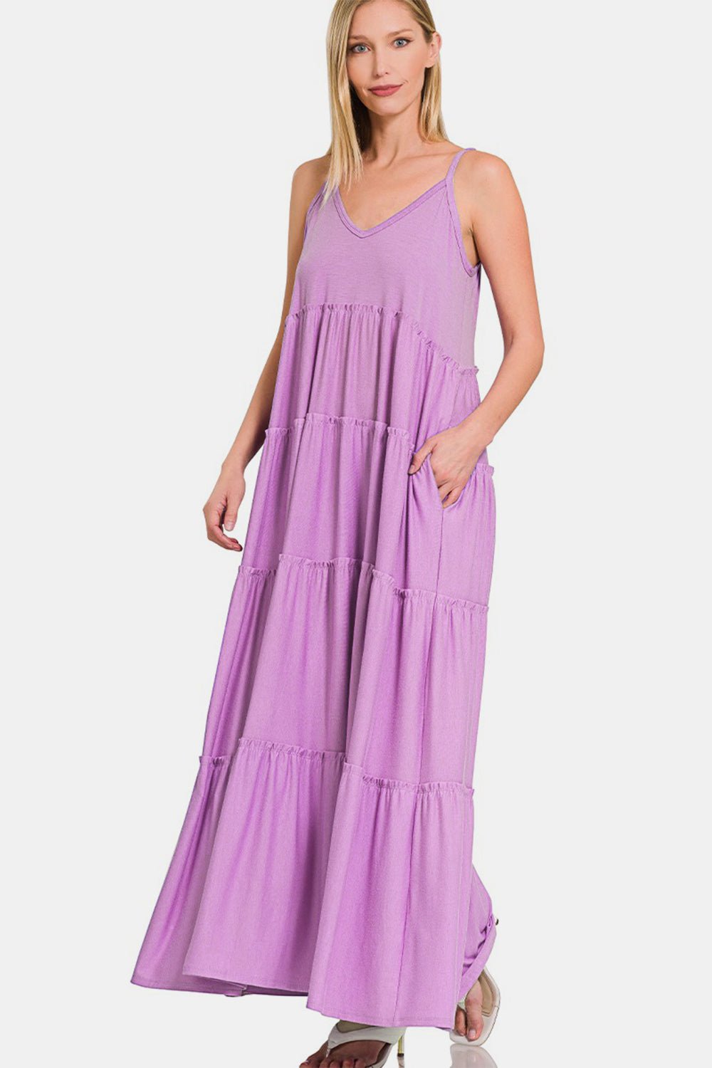 Zenana Frill Tiered V-Neck Maxi Cami Dress - AnAs Market