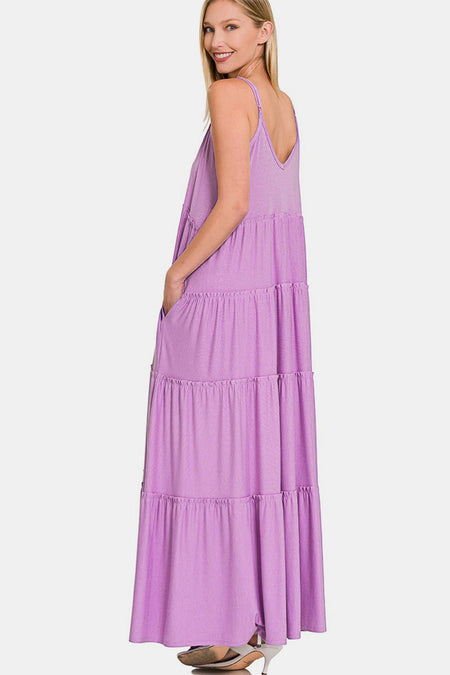 Zenana Frill Tiered V-Neck Maxi Cami Dress - AnAs Market