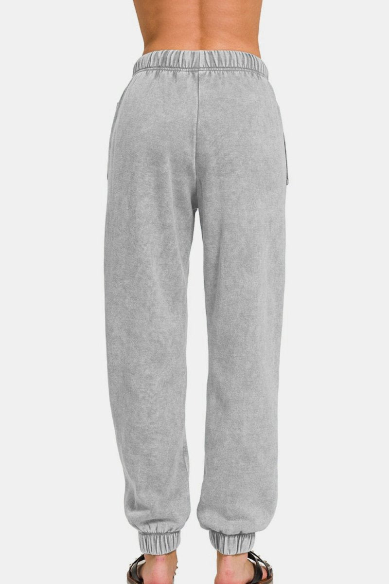 Zenana Full Size Acid Wash Fleece Drawstring Sweatpants with Pockets - S. M. & Co.