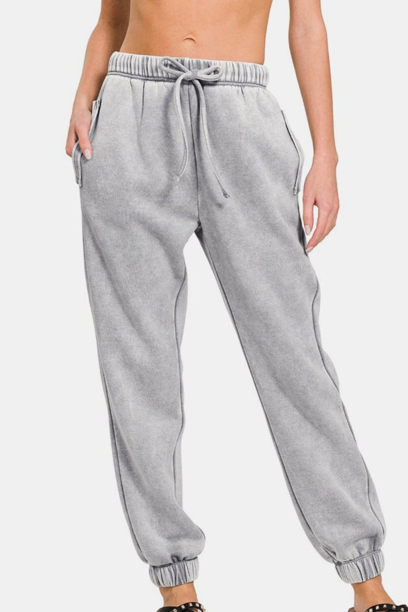 Zenana Full Size Acid Wash Fleece Drawstring Sweatpants with Pockets - S. M. & Co.