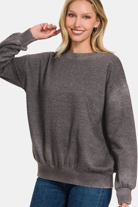 Zenana Full Size Acid Wash Fleece Long Sleeve Sweatshirt - S. M. & Co.