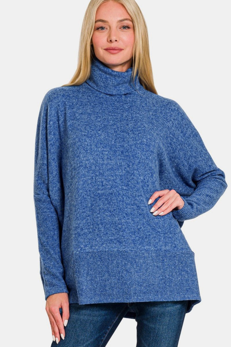 Zenana Full Size Brushed Melange Hacci Turtleneck Sweater - S. M. & Co.