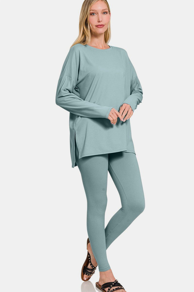 Zenana Full Size Brushed Microfiber Top and Leggings Lounge Set - S. M. & Co.