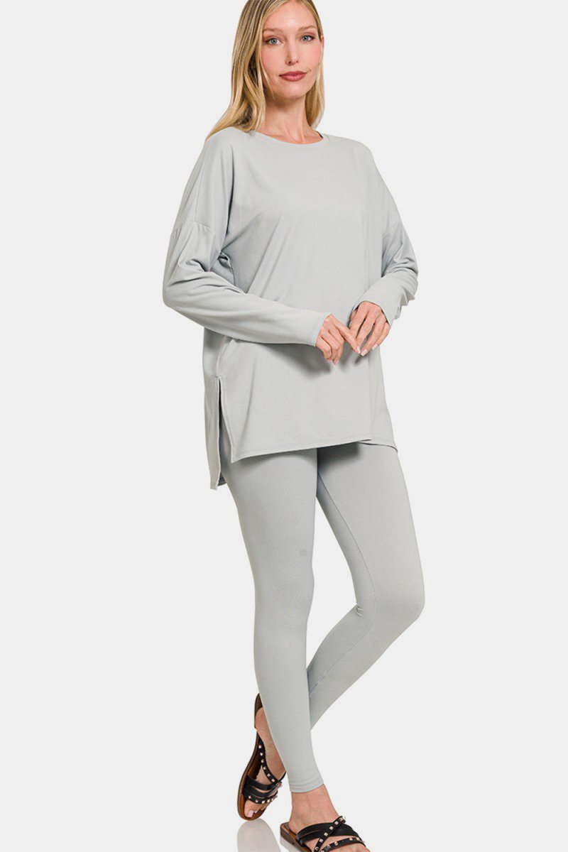 Zenana Full Size Brushed Microfiber Top and Leggings Lounge Set - S. M. & Co.