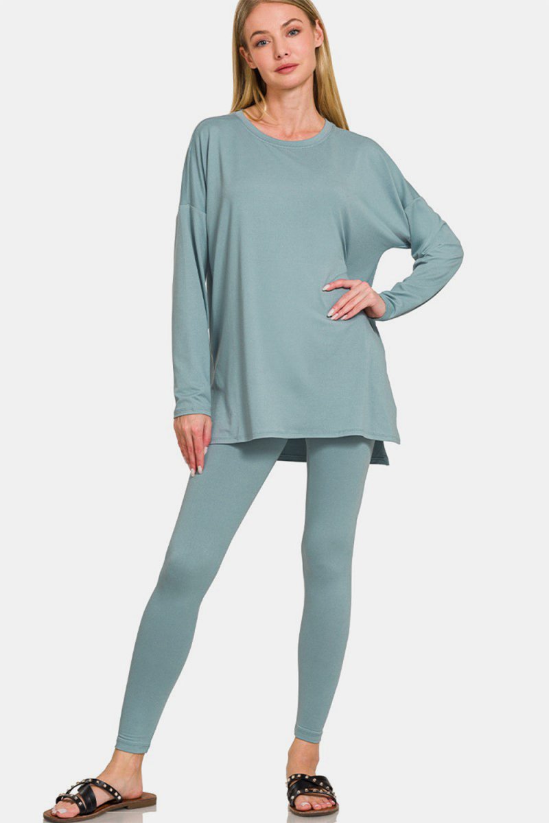 Zenana Full Size Brushed Microfiber Top and Leggings Lounge Set - S. M. & Co.