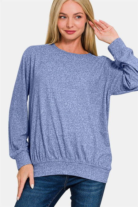 Zenana Full Size Melange Round Neck Top - S. M. & Co.