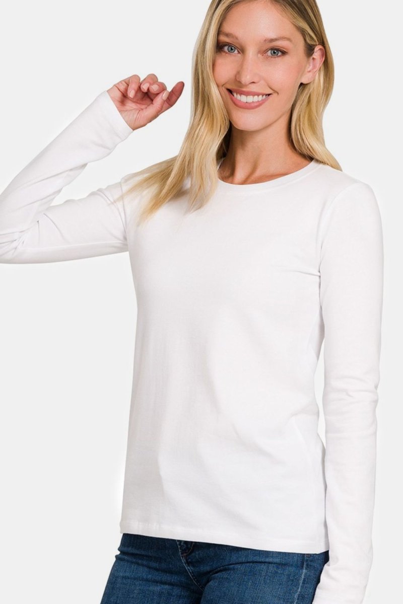 Zenana Full Size Solid Color Round Neck Long Sleeve T-Shirt - S. M. & Co.