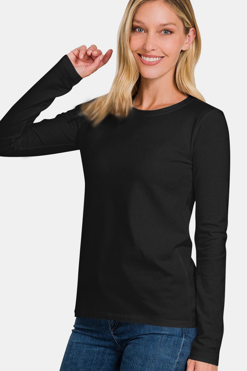 Zenana Full Size Solid Color Round Neck Long Sleeve T-Shirt - S. M. & Co.