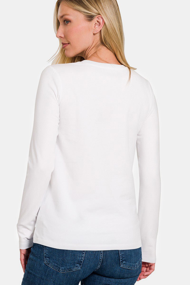 Zenana Full Size Solid Color Round Neck Long Sleeve T-Shirt - S. M. & Co.