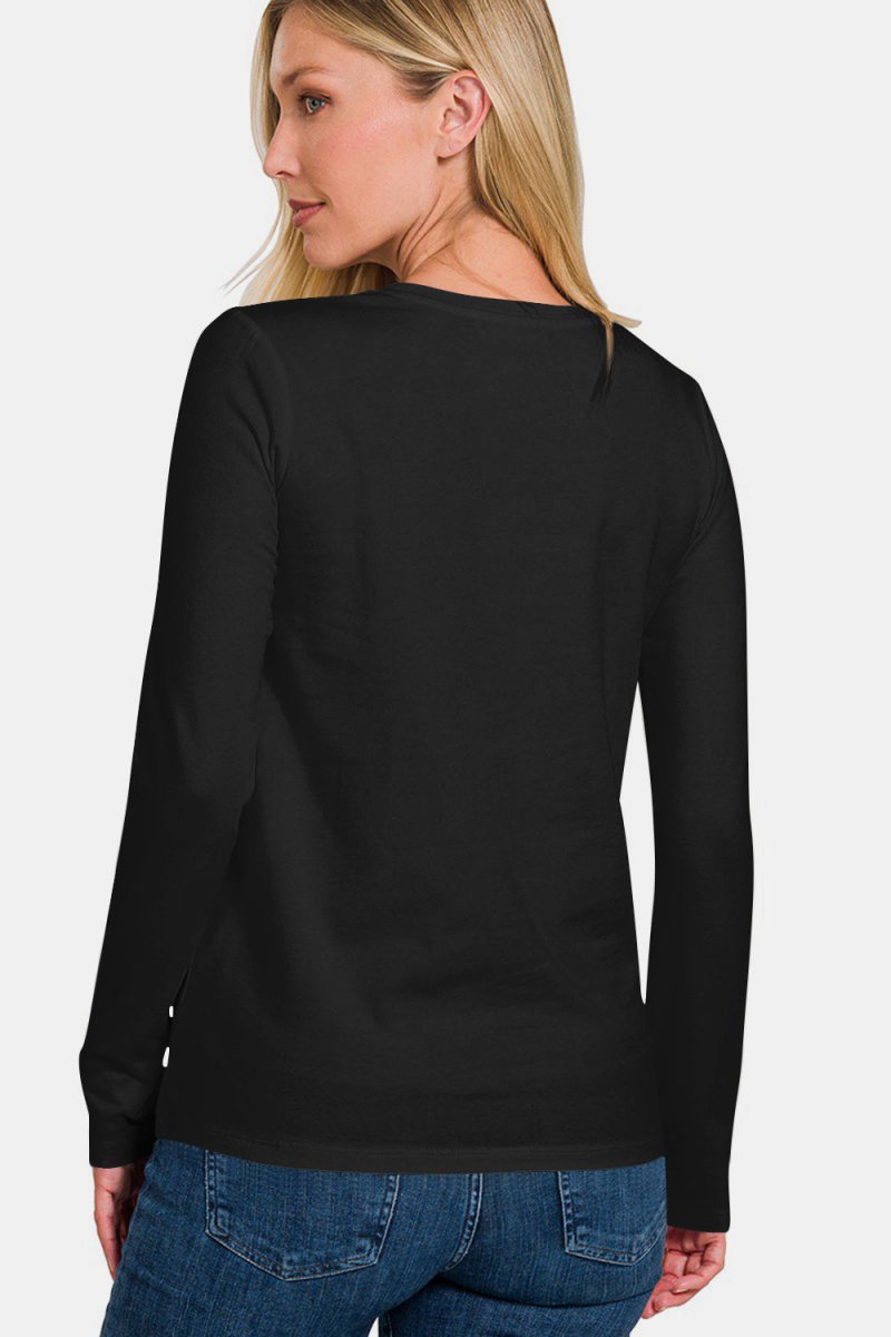 Zenana Full Size Solid Color Round Neck Long Sleeve T-Shirt - S. M. & Co.