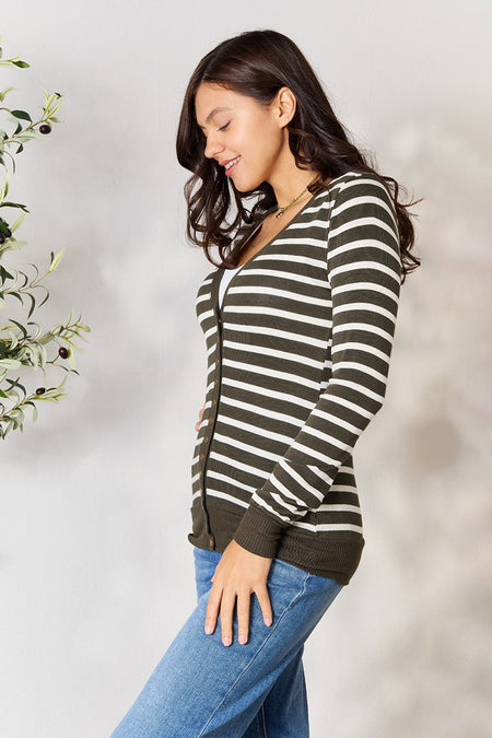 Zenana Full Size Striped Snap Down Cardigan - AnAs Market