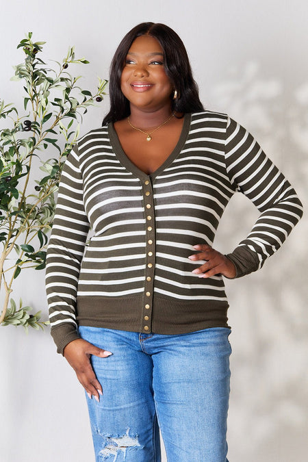 Zenana Full Size Striped Snap Down Cardigan - AnAs Market