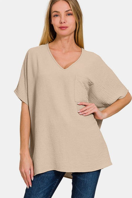 Zenana Full Size Texture V-Neck Short Sleeve Top - AnAs Market