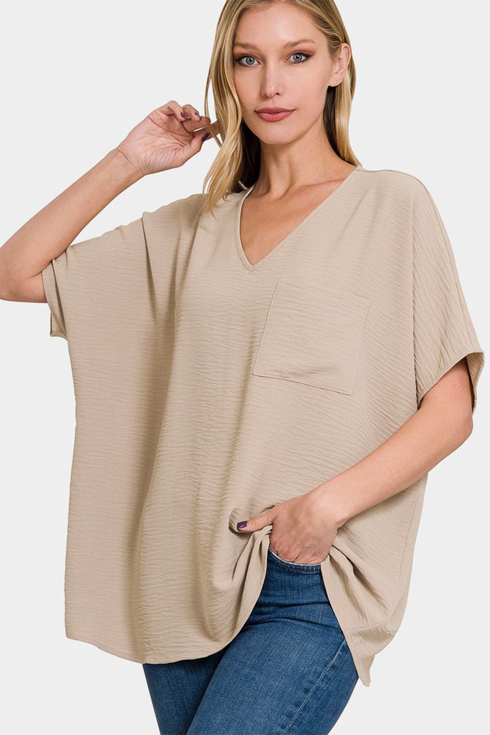 Zenana Full Size Texture V-Neck Short Sleeve Top - AnAs Market