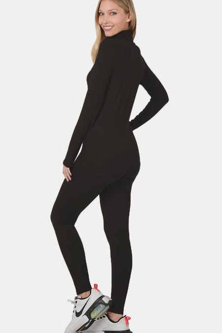 Zenana Full Size Turtleneck Top and Leggings Lounge Set - S. M. & Co.