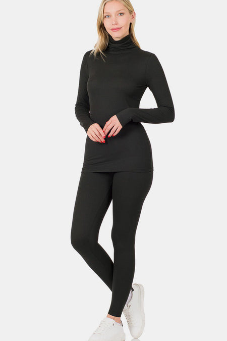 Zenana Full Size Turtleneck Top and Leggings Lounge Set - S. M. & Co.