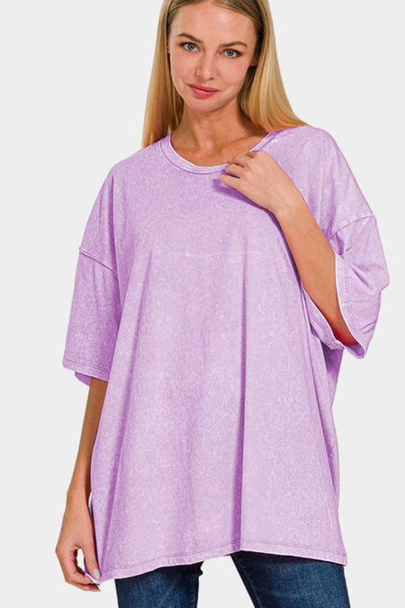 Zenana Full Size Washed Round Neck Drop Shoulder Oversized T-Shirt - S. M. & Co.