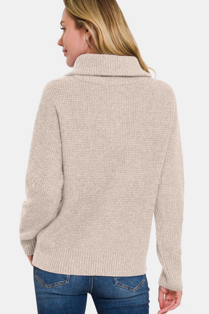 Zenana Half Zip Long Sleeve Sweater - S. M. & Co.