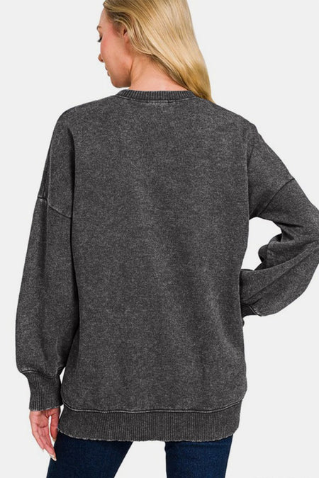 Zenana High - Low Acid Wash Fleece Sweatshirt - S. M. & Co.