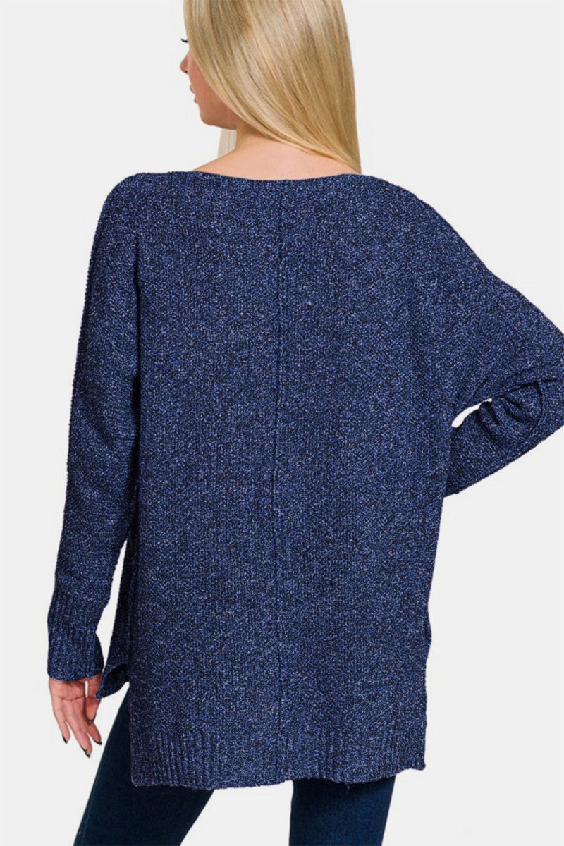Zenana High - Low Center Seam V - Neck Sweater - S. M. & Co.
