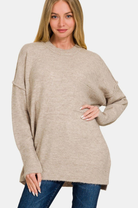 Zenana High - Low Hem Drop Shoulder Sweater - S. M. & Co.