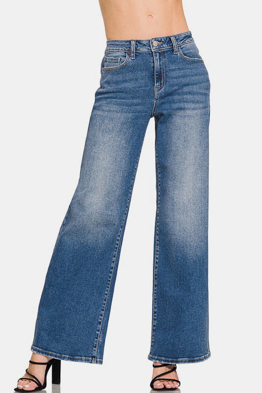 Zenana High Rise Wide Leg Jeans with Pockets - S. M. & Co.