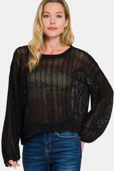 Zenana Hollow Out Long Sleeve Knit Cover Up - S. M. & Co.