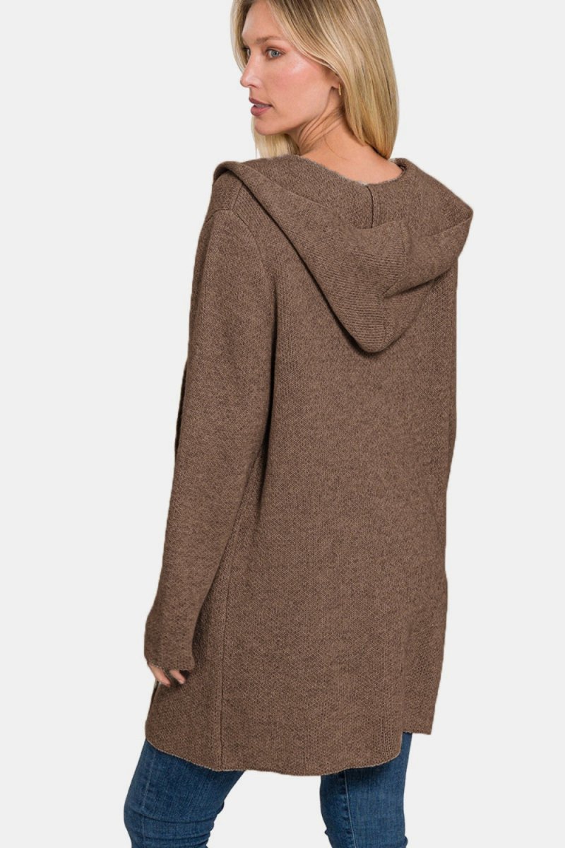 Zenana Hooded Open Front Sweater Cardigan - S. M. & Co.