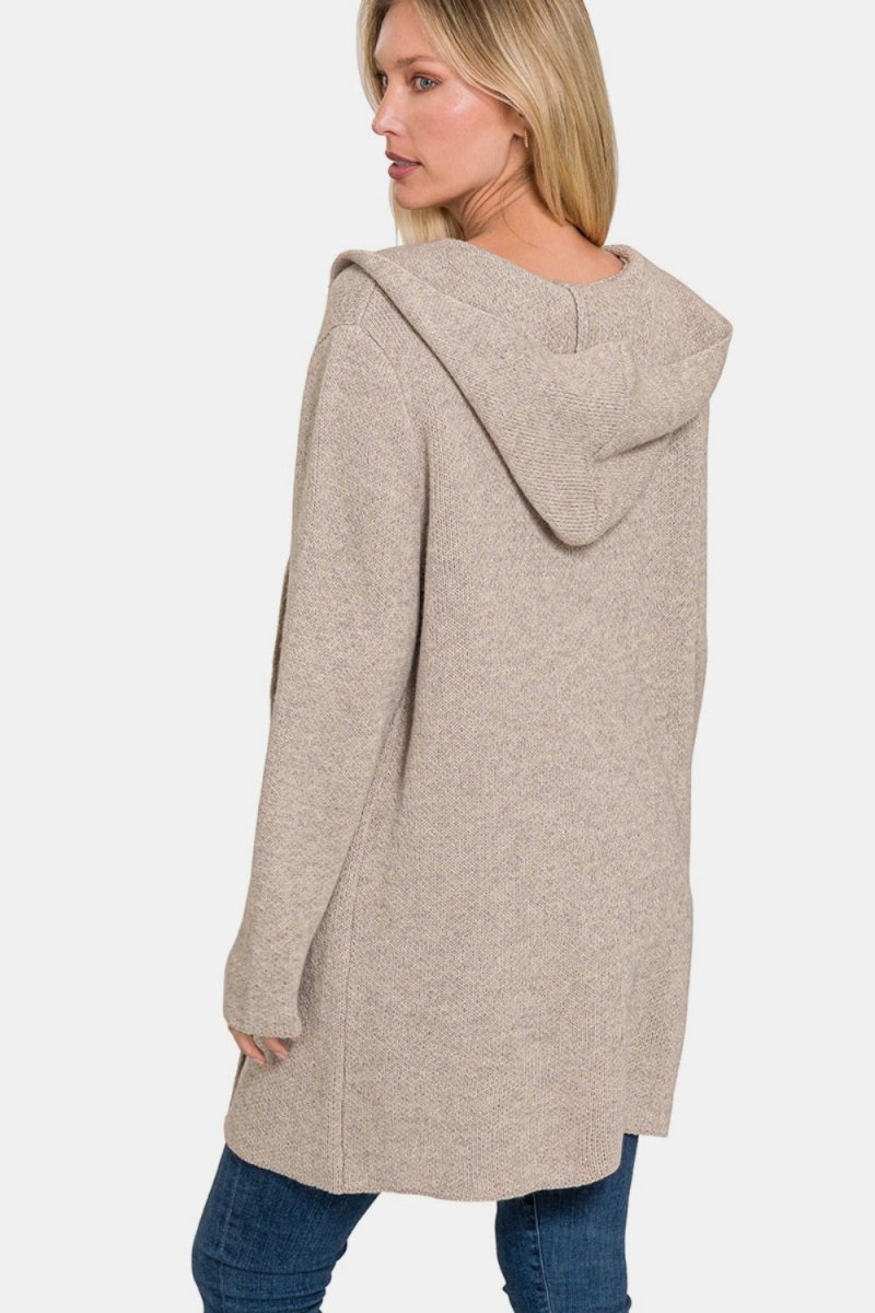 Zenana Hooded Open Front Sweater Cardigan - S. M. & Co.