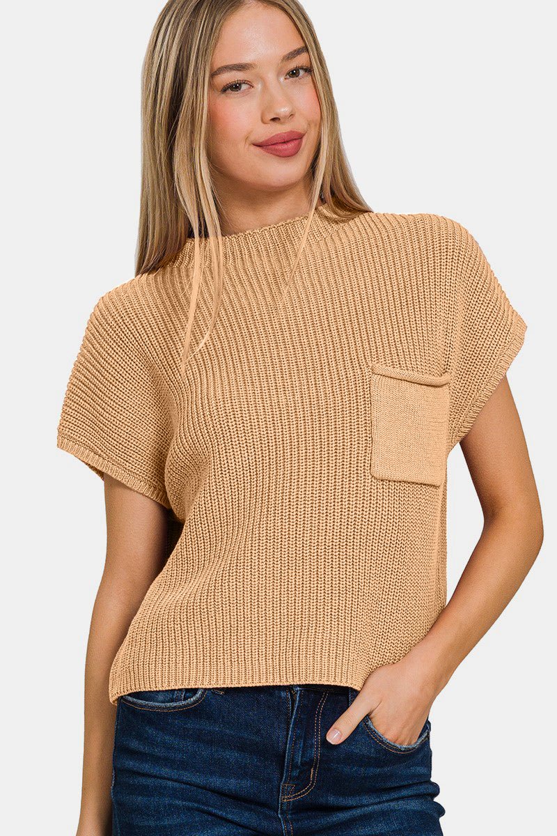 Zenana Mock Neck Short Sleeve Cropped Sweater - AnAs Market