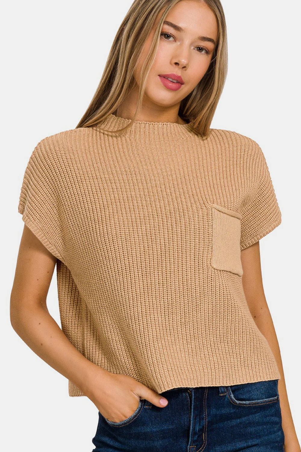 Zenana Mock Neck Short Sleeve Cropped Sweater - AnAs Market