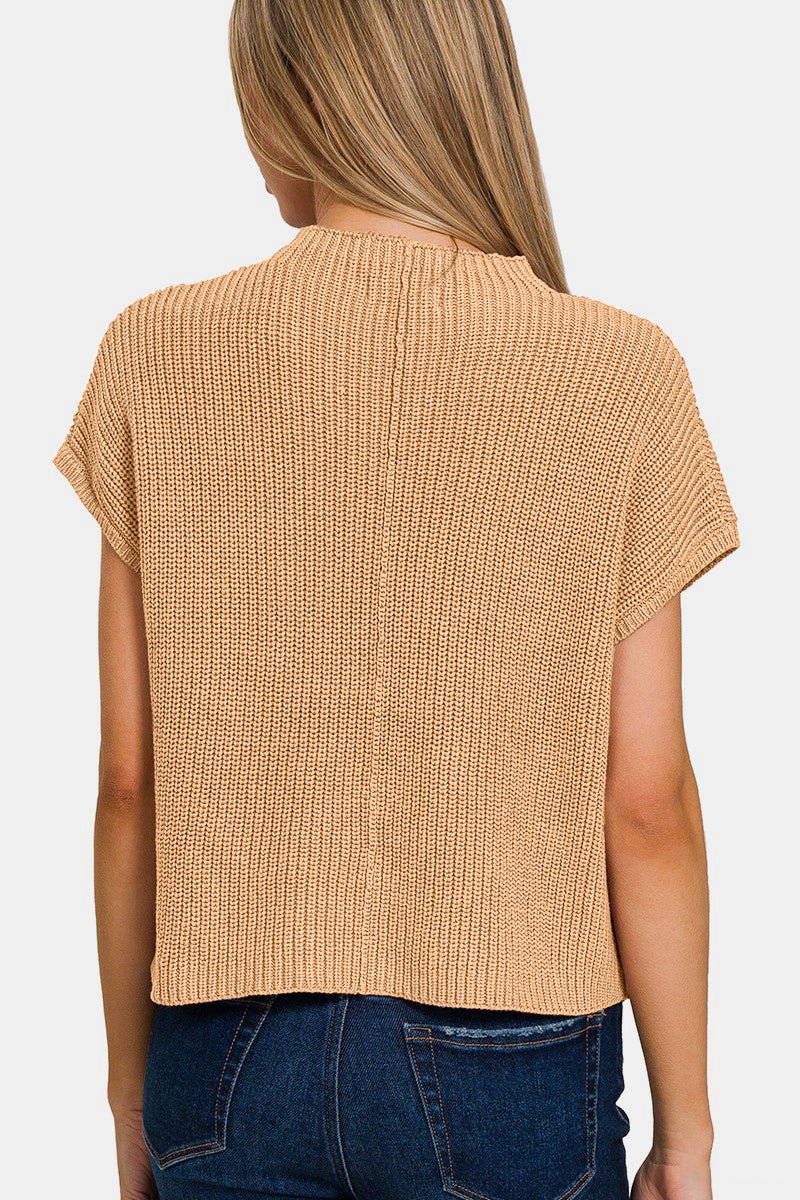 Zenana Mock Neck Short Sleeve Cropped Sweater - AnAs Market