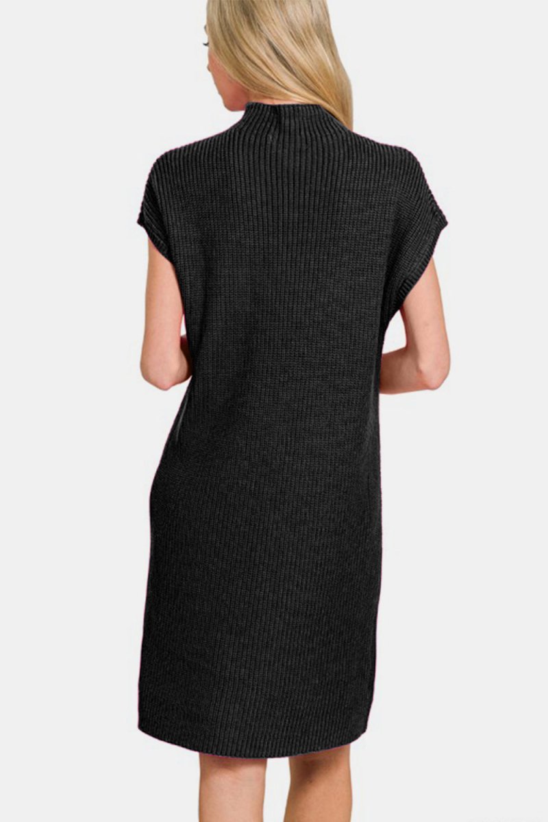 Zenana Mock Neck Short Sleeve Sweater Dress - S. M. & Co.