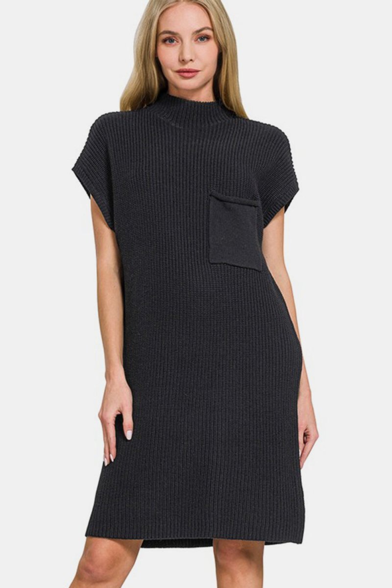 Zenana Mock Neck Short Sleeve Sweater Dress - S. M. & Co.