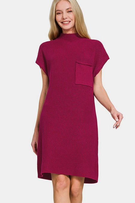 Zenana Mock Neck Short Sleeve Sweater Dress - S. M. & Co.