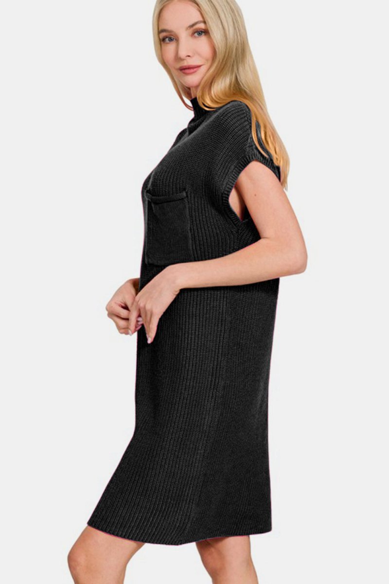 Zenana Mock Neck Short Sleeve Sweater Dress - S. M. & Co.