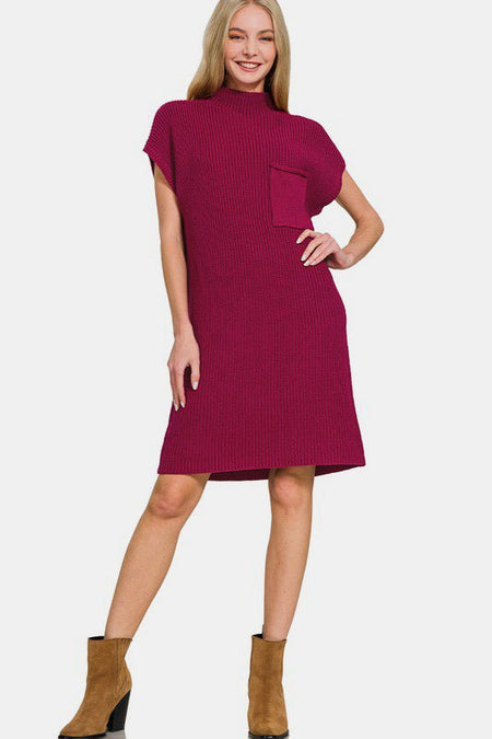 Zenana Mock Neck Short Sleeve Sweater Dress - S. M. & Co.